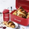 Plexon Bread Box for Kitchen Countertop, Bread Container with Coffee, Tea, Sugar Canisters, Metal 4-Piece Bread Box Set with Lids, Red6