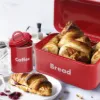 Plexon Bread Box for Kitchen Countertop, Bread Container with Coffee, Tea, Sugar Canisters, Metal 4-Piece Bread Box Set with Lids, Red6