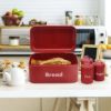 Plexon Bread Box for Kitchen Countertop, Bread Container with Coffee, Tea, Sugar Canisters, Metal 4-Piece Bread Box Set with Lids, Red9