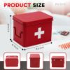 Plexon First Aid Kit, First Aid Supplies Bin, 8.5" Metal Medicine Storage Box with Lid, First Aid Kit Box Organizer, Red2