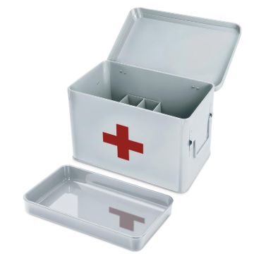 Plexon First Aid Kit, First Aid Supplies Bin, 8.5" Metal Medicine Storage Box with Lid, First Aid Kit Box Organizer, White1