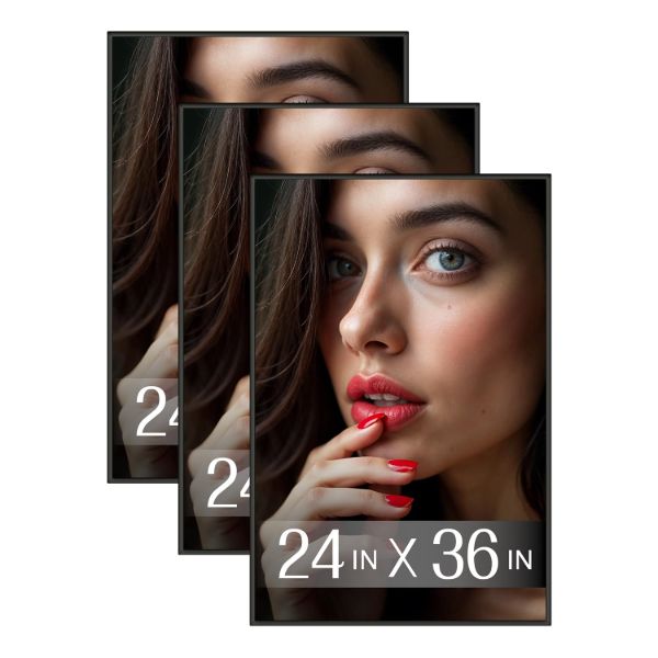 Plexon 24x36 Poster Frame Black 24 x 36 Poster Frames for Home Decor Office Horizontal or Vertical Wall Mount Front Polish Plexiglass Large Picture Frame for Wall Gallery Photo Frame 3 Pack1