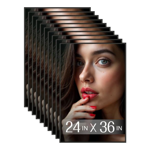 Plexon 24x36 Poster Frame Black, 10Pcs Large Picture Frames, 24 x 36 Frame Horizontal or Vertical Wall Mount, Front Polished Plexiglass, for Photo Movie Puzzle Concert Posters, Wall Gallery Frames Set1