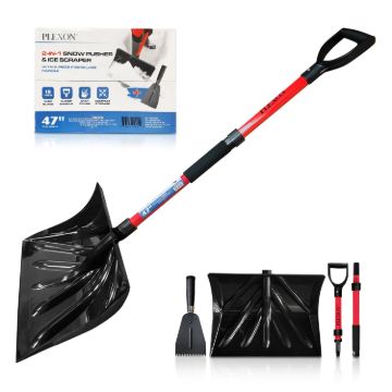 PLEXON Collapsible Snow Shovel for Driveway Lightweight Snow Shovel for Snow Removal with Ice Scraper Ice Chopper Folding Plastic for Car 48" Ergonomic1