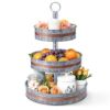 Plexon 3 Tiered Tray Stand, Metal Tiered Serving Tray, Round Seafood Tower, Centerpiece Three Tiered Serving Stand, Galvanized Steel Trays, Silver with Copper Trim Farmhouse 3 Tier Stand for Fruit1