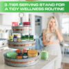 Plexon 3 Tiered Tray Stand, Metal Tiered Serving Tray, Round Seafood Tower, Centerpiece Three Tiered Serving Stand, Galvanized Steel Trays, Silver with Copper Trim Farmhouse 3 Tier Stand for Fruit5