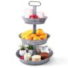 Plexon 3 Tiered Tray Stand, Metal Tiered Serving Tray with Slanted Sides, Round Seafood Tower, Centerpiece Three Tiered Serving Stand, Galvanized Steel Trays, Silver Farmhouse 3 Tier Stand for Fruit1
