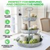 Plexon 3 Tiered Tray Stand, Metal Tiered Serving Tray with Slanted Sides, Round Seafood Tower, Centerpiece Three Tiered Serving Stand, Galvanized Steel Trays, Silver Farmhouse 3 Tier Stand for Fruit3