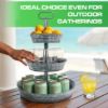 Plexon 3 Tiered Tray Stand, Metal Tiered Serving Tray with Slanted Sides, Round Seafood Tower, Centerpiece Three Tiered Serving Stand, Galvanized Steel Trays, Silver Farmhouse 3 Tier Stand for Fruit7