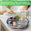 Plexon Metal Serving Tray, Galvanized Tray 12" D with Handles and Copper Decor Trim, Centerpiece Round Coffee Table Steel Silver Trays for Serving Indoor and Outdoor5