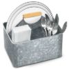 Plexon Silver Metal Caddy Table Utensil Caddy with Handle Galvanized Steel Utensil Holder for Party Metal Flatware Caddy Large Silverware Organizer Countertop for Kitchen Garden Patio Bathroom1