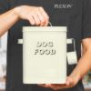 Plexon Dog Food Storage Container with Scoop, Metal Dog Food Container Holder Treat Bin with Lid Small Pet Chow Storage Canister Tin 1.5 Gallon, 7 lbs, Off-White2