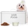 Plexon Dog Food Storage Container with Scoop, Metal Dog Food Container 10 lbs Holder Bin with Lid Small Pet Chow Storage Canister Tin, Treat Jars for Pets, 2 Gallons, White1