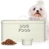 Plexon Dog Food Storage Container with Scoop, Metal Dog Food Container 10 lbs Holder Bin with Lid Small Pet Chow Storage Canister Tin, Treat Jars for Pets, 2 Gallons, Off-White1