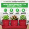 Plexon Herb Planter Indoor Garden Set of 3 with Tray, Metal Herb Pots for Indoor Plants, Round Kitchen Garden Kit Ideal for Windowsill Planter or Countertop, Red Powder Coated3