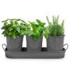 Plexon Herb Planter Indoor Garden Set of 3 with Tray, Metal Herb Pots for Indoor Plants, Round Kitchen Garden Kit Ideal for Windowsill Planter or Countertop, Gray Powder Coated1