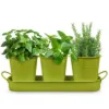 Plexon Herb Planter Indoor Garden Set of 3 with Tray, Metal Herb Pots for Indoor Plants, Round Kitchen Garden Kit Ideal for Windowsill Planter or Countertop, Green Powder Coated1