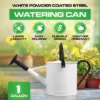 Plexon 1 Gallon Metal Watering Can Outdoor, Flower Plant Gardening Garden Large Watering Can Pot, Black Galvanized Steel Handles and Removable Spray Spout, White2