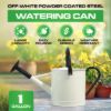 Plexon 1 Gallon Metal Watering Can Outdoor, Flower Plant Gardening Garden Large Watering Can Pot, Black Galvanized Steel Handles and Removable Spray Spout, Off-White2