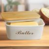 Plexon Off-white Farmhouse Butter Dish with Lid Bamboo, Metal Butter Dish, Butter Tub Holder, Airtight Container Keeper with Wood Cover for Refrigerator, Covered1