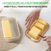 Plexon Off-white Farmhouse Butter Dish with Lid Bamboo, Metal Butter Dish, Butter Tub Holder, Airtight Container Keeper with Wood Cover for Refrigerator, Covered4