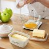Plexon Off-white Farmhouse Butter Dish with Lid Bamboo, Metal Butter Dish, Butter Tub Holder, Airtight Container Keeper with Wood Cover for Refrigerator, Covered6