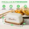 Plexon Off-White Farmhouse Butter Dish with Lid, Bamboo Butter Plate, Airtight Galvanized Steel & Bamboo, White, Rectangular, Has Lid2