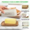 Plexon Off-White Farmhouse Butter Dish with Lid, Bamboo Butter Plate, Airtight Galvanized Steel & Bamboo, White, Rectangular, Has Lid3