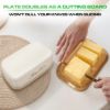 Plexon Off-White Farmhouse Butter Dish with Lid, Bamboo Butter Plate, Airtight Galvanized Steel & Bamboo, White, Rectangular, Has Lid4