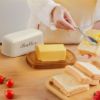 Plexon Off-White Farmhouse Butter Dish with Lid, Bamboo Butter Plate, Airtight Galvanized Steel & Bamboo, White, Rectangular, Has Lid5