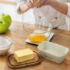 Plexon Off-White Farmhouse Butter Dish with Lid, Bamboo Butter Plate, Airtight Galvanized Steel & Bamboo, White, Rectangular, Has Lid6