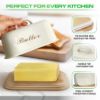 Plexon Off-white Butter Dish with Handle, Covered Butter Dish, Metal Airtight with Lid and Handle, Cute Counter Butter Keeper, Galvanized Steel Butter Counter Holder, Bamboo Butter Tray with Lid3