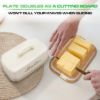 Plexon Off-white Butter Dish with Handle, Covered Butter Dish, Metal Airtight with Lid and Handle, Cute Counter Butter Keeper, Galvanized Steel Butter Counter Holder, Bamboo Butter Tray with Lid4