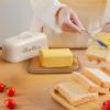 Plexon Off-white Butter Dish with Handle, Covered Butter Dish, Metal Airtight with Lid and Handle, Cute Counter Butter Keeper, Galvanized Steel Butter Counter Holder, Bamboo Butter Tray with Lid5