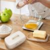 Plexon Off-white Butter Dish with Handle, Covered Butter Dish, Metal Airtight with Lid and Handle, Cute Counter Butter Keeper, Galvanized Steel Butter Counter Holder, Bamboo Butter Tray with Lid6