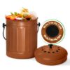 Plexon Countertop Compost Bin with Lid, Copper 1.5 Gallon Odorless Kitchen Compost Container, Steel Food Bucket Pail for Kitchen with Charcoal Filter, Bronze1
