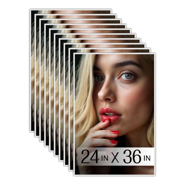 Plexon 24x36 Poster Frame White, Set of 10Pcs 24 x 36 Poster Frames for Home Decor, Office Horizontal or Vertical Wall Mount, Front Polish Plexiglass Large Picture Frame for Wall, Gallery Photo Frame1