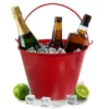 PLEXON Galvanized Metal Ice Bucket for Parties Coctail Bar Restaurant - Drink Beer Champagne Bucket with Handle, Beverage Chiller Cooler Small 1.3 Gallon, Red1