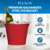 PLEXON Galvanized Metal Ice Bucket for Parties Coctail Bar Restaurant - Drink Beer Champagne Bucket with Handle, Beverage Chiller Cooler Small 1.3 Gallon, Red3