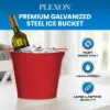 PLEXON Galvanized Metal Ice Bucket for Parties Coctail Bar Restaurant - Drink Beer Champagne Bucket with Handle, Beverage Chiller Cooler Small 1.3 Gallon, Red3