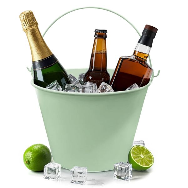 PLEXON Galvanized Metal Ice Bucket for Parties Coctail Bar Restaurant - Drink Beer Champagne Metal Pail Bucket with Handle, Beverage Chiller Cooler Small 1.3 Gallon, Green1