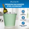 PLEXON Galvanized Metal Ice Bucket for Parties Coctail Bar Restaurant - Drink Beer Champagne Metal Pail Bucket with Handle, Beverage Chiller Cooler Small 1.3 Gallon, Green3