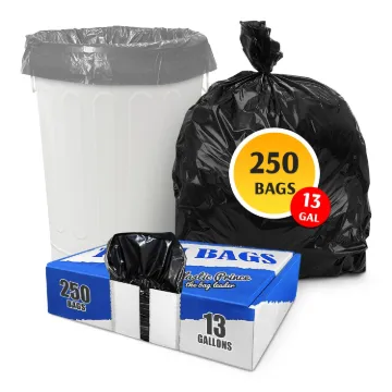 PLASTIC PRINCE (250 Pack) 13 Gallon Trash Bags, 12-16 Gallon Black Kitchen Bags, 1.1 Mil, Heavy Duty, Fits Round and Square 12-16 gal Trash Cans, 24" x 31" Garbage Trash Can Liners1