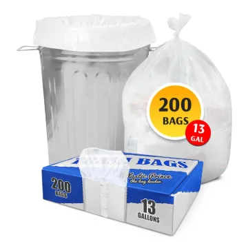 PLASTIC PRINCE (200 Pack) 13 Gallon Trash Bags, 12-16 Gallon White Kitchen Bags, 1.5 Mil, Heavy Duty, Fits Round and Square 12-16 gal Trash Cans, 24" x 31" Garbage Trash Can Liners1