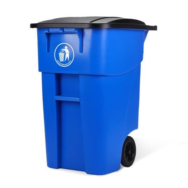 PLASTIC PRINCE 50-Gallon Recycle Rollout Trash Can with Lid, Commercial Heavy-Duty Container with Wheels, Blue1