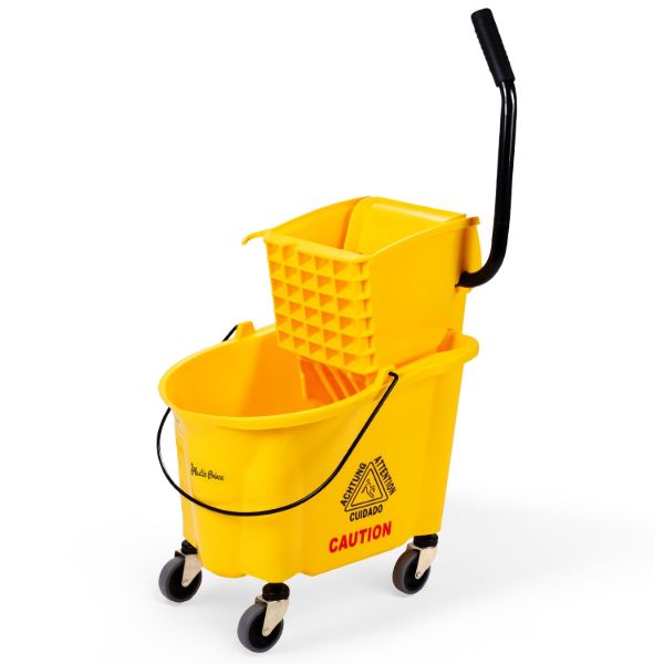 PLASTIC PRINCE Commercial Mop Bucket with Wringer on Wheels, Heavy Duty Industrial Mop Bucket and Wringer Separate Dirty Water for Home Office Restaurant Business, 26 Quart - Yellow1