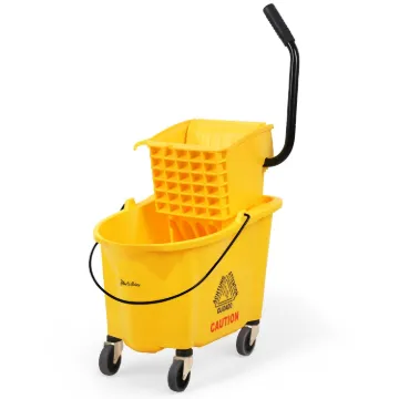 PLASTIC PRINCE Commercial Mop Bucket with Wringer on Wheels, Heavy Duty Industrial Mop Bucket and Wringer, Side-Press Bucket with Wringer Set for Home Office Restaurant Business, 35-Quart - Yellow1