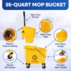 PLASTIC PRINCE Commercial Mop Bucket with Wringer on Wheels, Heavy Duty Industrial Mop Bucket and Wringer, Side-Press Bucket with Wringer Set for Home Office Restaurant Business, 35-Quart - Yellow3