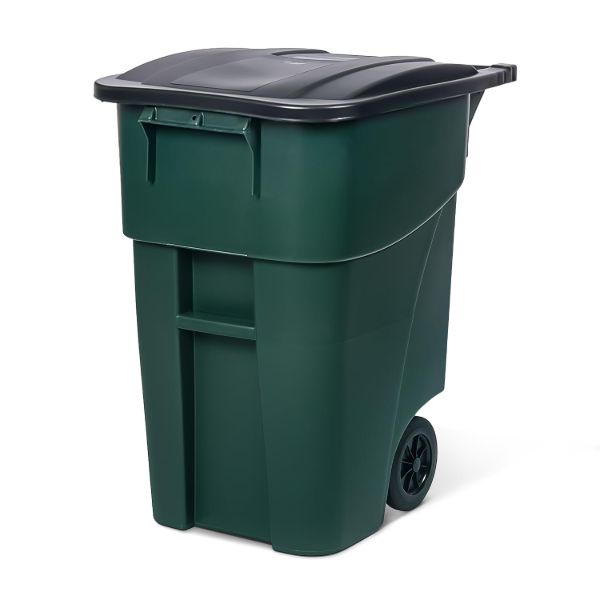 PLASTIC PRINCE 50-Gallon Rollout Trash Can with Lid, Commercial Heavy-Duty Container with Wheels, Green1