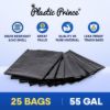 PLASTIC PRINCE 55-60 Gallon Trash Bags 2 Mil Heavy Duty Fits Rubbermaid Brute Rollout Round Square 32-55 gal Trash Cans 43" x 47" Large Durable Garbage Trash Can Liners, Black 25 of Pack9